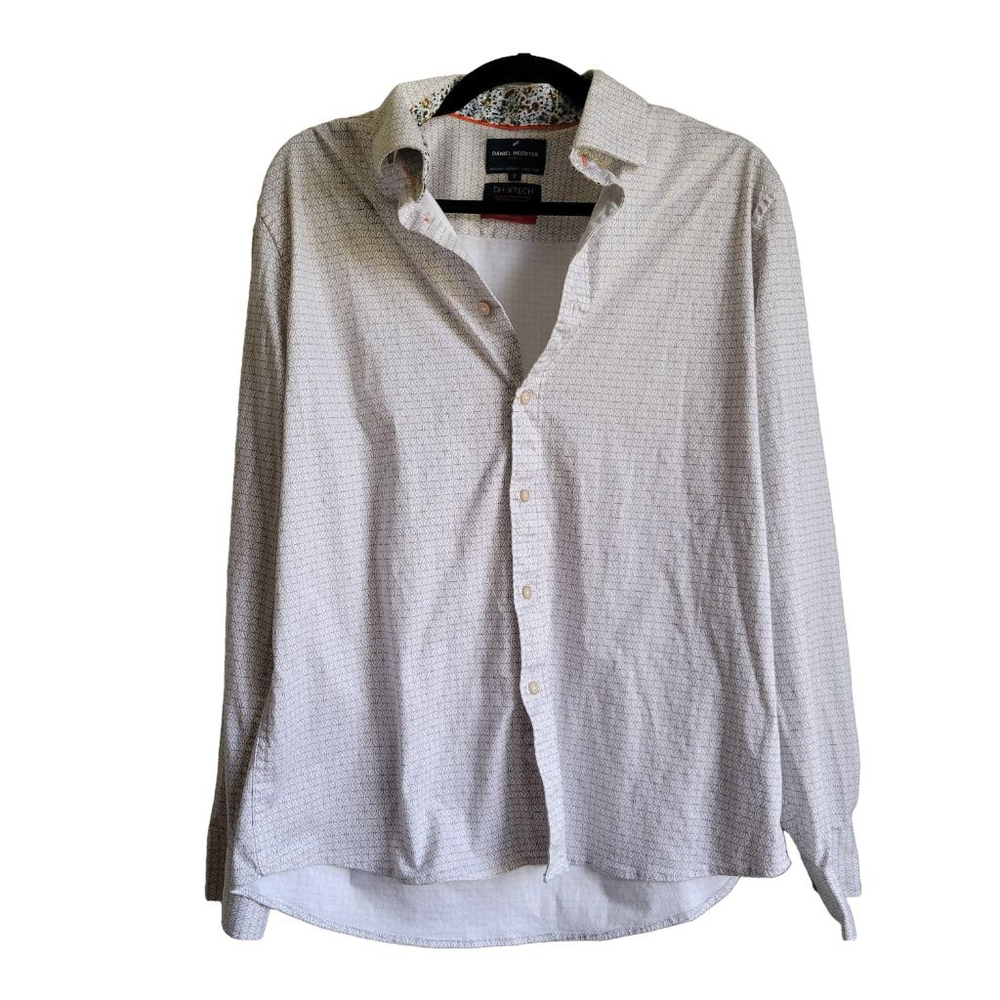 Men's Daniel Hechter Button-Up Shirt, Size L, White & Gray